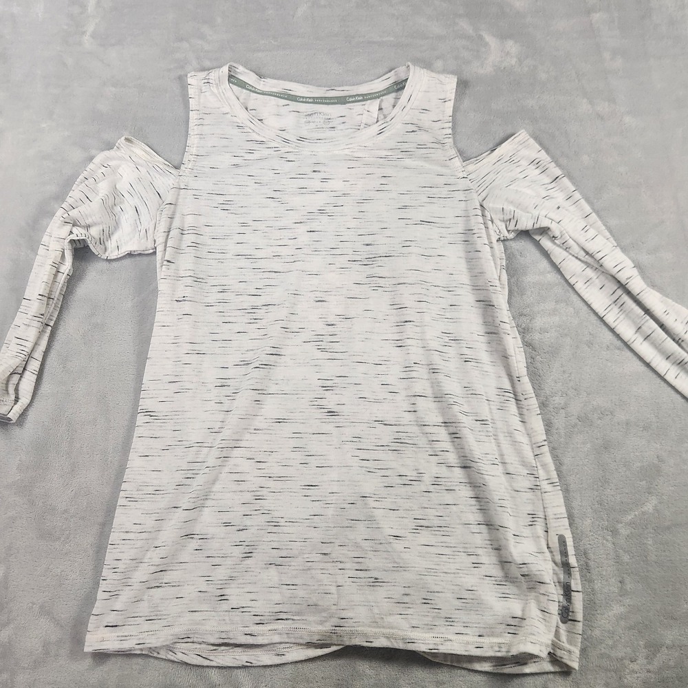 Calvin Klein Women Performance Split-Back Cold Shoulder Top Shirt Gym White M